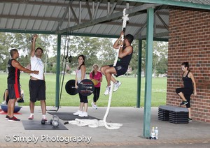 InPursuit Personal Training Pic 2 - Group Training Kettlebell Overhead Press Olympic Clean and Press Rope Climbs Step Ups