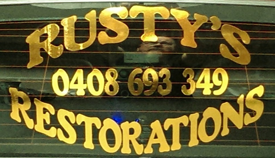 Rusty's Restorations Pic 2 - The sticker on the back of my work ute