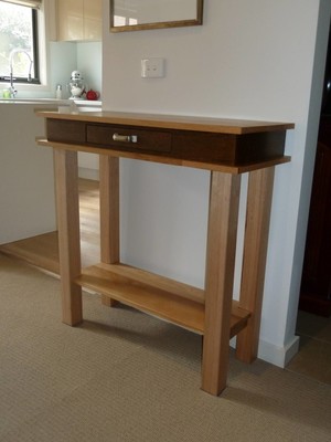 The Project Workshop Pic 3 - Art Deco hall table in solid Oak and Victorian Ash with antique draw handle