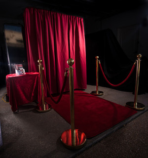 Flashers Photo Booth Hire Pic 2 - Our booth with Golden Bollards red carpet