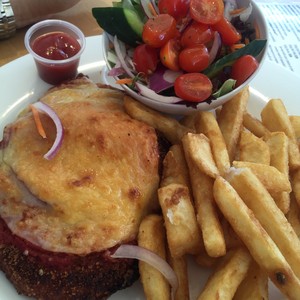 Burleigh Heads Mowbray Park SLSC Pic 2 - Chicken parmy chips salad