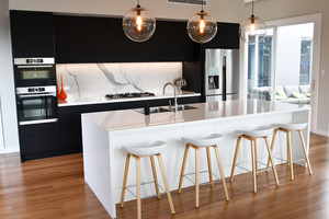 Creative Design Kitchens Pic 5 - New Kitchen completed in East Ryde finished in Laminex Absolute Matt Finish in Black with Quantum Quartz Statuario Six Benches by CDK