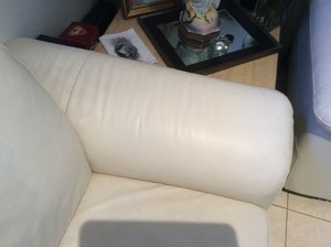 The Leather Doctor Parramatta Pic 5 - Off White Leather sofa before repair and colour match