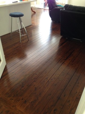 Finished Timber Floor Sanding Pic 2 - Cypress pine finished with walnut stain and satin polyurethane