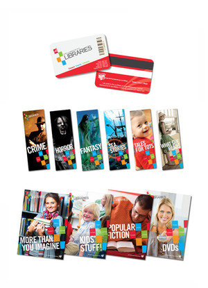 Whisk Design Pic 2 - Shellharbour Libraries Branding Project Logo design signage posters bookmarks library cards