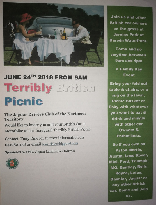 Channel Nine Darwin Pic 1 - The Jaguar Drivers Club of the Northern Territory is holding a Terribly British Picnic on Sunday 24th of June We invite you to come along for a fun family day outing Bring your British car if able to but otherwise come anyway park in the car park