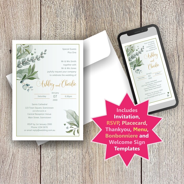 Fun Party Australia Pic 1 - Eucalyptus Green Wedding Invitation Package