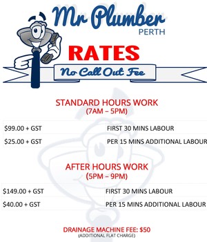 Mr Plumber Perth Pic 5 - While other plumbers tend to hide their rates we proudly publish our rates because we know they are the best in the industry