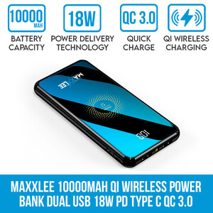 Elinz Pic 2 - Maxxlee 10000 MAH Qi Wireless Power Bank Dual USB 18W PD Type C QC 30