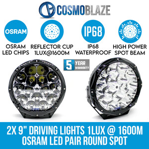 Elinz Pic 3 - Cosmoblaze 2X9 Driving Lights 1LUX 1600m Osram LED Pair Round Spot