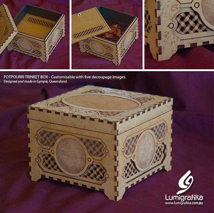 Lumigrafika Pic 1 - Bespoke Trinket Box with potpourri chamber and 5 x customisable panels for graphics or engraved text