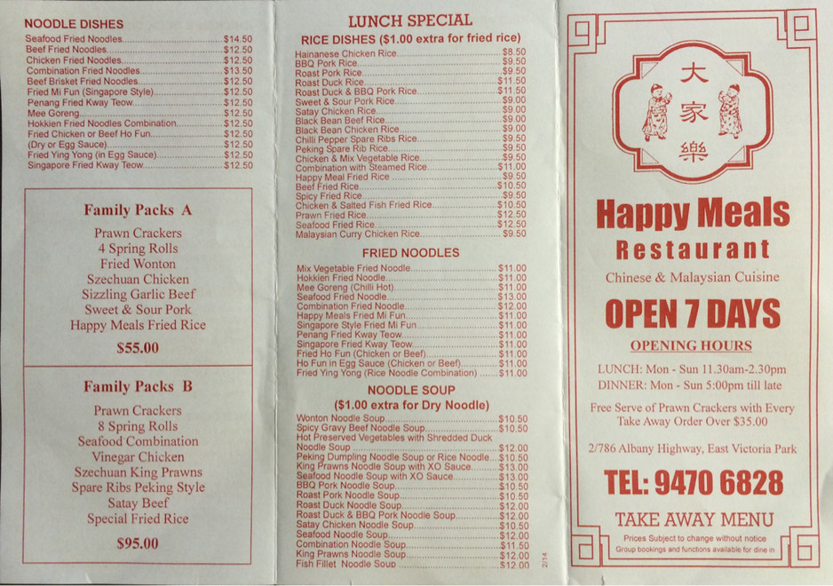 Happy Meals Restaurant Pic 2 - Menu